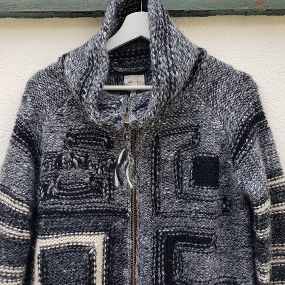 Wilfred Free Black and White Primitive Pattern Wool Alpaca Blend Zeno Jacket - Picture 5 of 8